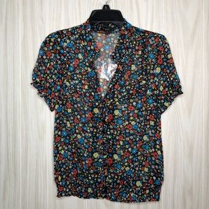 XXI Floral Black Sheer Blouse size Large